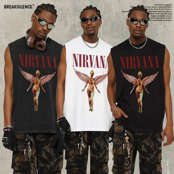 2025 Men's Rock Print Washed Vest